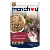 ราคา อาหารเปียกสุนัข MONCHOU ปลาทูน่ากับตับวัวในเจลลี่ 70 ก. (1222481)