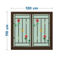 ราคา หน้าต่างบานเลื่อนอะลูมิเนียม พร้อมมุ้งลวดและเหล็กดัด S-S KPA ดอกไม้แดง 120x110 ซม. สีชา (1308612)