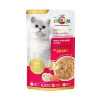 ราคา อาหารเปียกแมว OKIKO ทูน่าเนื้อขาว หน้ากุ้งและหอยเชลล์ในน้ำเกรวี่ 70 ก. (1207529)