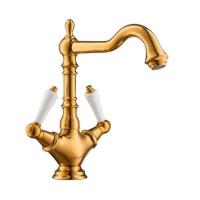 ราคา COTTO CT2223C42-GR ก๊อกผสมอ่างล้างหน้าทรงสูงพร้อมสะดือแบบกดและสายน้ำดี มือจับเซรามิค สีทอง 