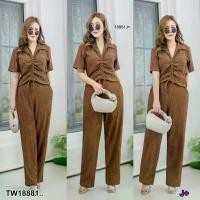 ราคา Garden Clothes ชุดเซ็ท SET 2 ชิ้น #สาวอวบ เสื้อรูดหน้า + กางเกงขายาว .. สีน้ำตาล (1732225630937975487)