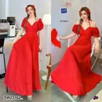 ราคา Garden Clothes ชุดเดรส เดรสยาวแขนพอง สายผูกคอ กระโปรงอัดพลีท ..TW18361 สีแดง (1732218709257587391)