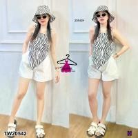 ราคา Garden Clothes ชุดเซ็ท SET 3ชิ้น เสื้อสายเดี่ยว ชายแหลม ลายม้าลาย + กางเกงขาสั้น + หมวกบัคเก็ต สีขาว (1732218889122187967)