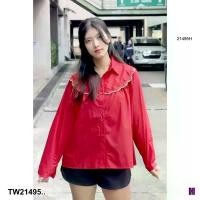 ราคา Garden Clothes เสื้อเชิ้ต & เบลาส์ เสื้อเชิ้ตคอปกแขนยาว กระดุมมุก ระบายจับจิบหน้า .. สีแดง (1732218729967159999)