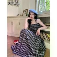 ราคา เดรสสายเดี่ยว Xiyuyi สไตล์ฝรั่งเศสใหม่ เอวบาง ลายสก็อต ความยาวปานกลาง (1730184582824364127)