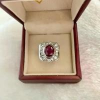 ราคา แหวนเงินแท้ 925 แหวนทับทิมไข่ 3.87 กะรัต ล้อมเพชรคิวบิกเซอร์โคเนียทรงกลม 5A (1732041360429320650)