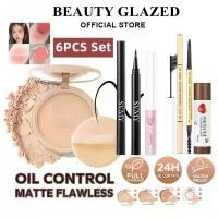 ราคา BEAUTY GLAZED ชุดแต่งหน้า 6 ชิ้น แป้งควบคุมความมัน กันน้ำ ติดทนนาน พกพาสะดวก แป้งขนาดกะทัดรัดและแป้งแต่งหน้าเบา ๆ พร้อมอายไลเนอร์Mirror+Puff+Mascara+Liquid + บลัชออนPencil+Lipstick+Powderคิ้ว (1729762