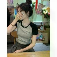 ราคา เพลง Xiaen - เสื้อยืดแขนสั้นผู้หญิง ผ้าฝ้าย แผงสีดำ เสื้อรัดรูป สลิมฟิต ฤดูร้อน (1729908132978133397)