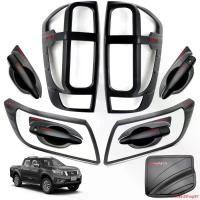 ราคา crookedShop87 แบบพกพา ชุด ครอบมือจับ+เบ้ารองมือ+ครอบไฟหน้า+ครอบไฟท้าย+ฝาถัง รุ่น 4ประตู สีดำด้าน โลโก้แดง สำหรับ Nissan D23 Navara Np300 4x2 4x4 ปี 2015-2019 Car รถยนต์ Sticker รถจักร (173162200814266