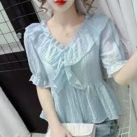 ราคา เสื้อเชิ้ตผู้หญิงขายดี มาใหม่สไตล์ฝรั่งเศส คอวี แต่งระบายพอง แขนสั้นผู้หญิงอเนกประสงค์ ทันสมัย เสื้อผู้หญิง เสื้อคอวีแขนพอง Women Clothing Lady (1730900835647523702)