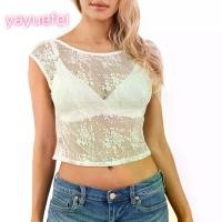 ราคา เสื้อผู้หญิง แขนหมวก ดีไซน์เปลือยหลัง ซีทรู เสื้อเชิ้ตสั้นลูกไม้ (1732055677534374330)