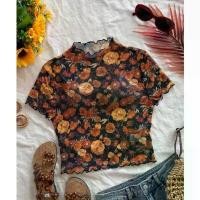 ราคา พร้อมส่งจากไทย เสื้อครอป เอวลอย เสื้อผู้หญิง แขนสั้น ลายดอกไม้ ผ้าโปร่ง ผ้าซีทรู ผ้าตาข่าย จัดส่งเฉพาะจุด (1731670610678351452)