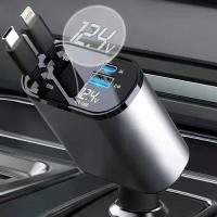 ราคา 【Hot ticket】 120W 4 in 1 Retractable Car charger USB C for Fast charging cable Adapter (1731221400316053086)