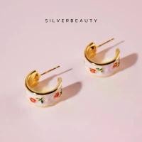 ราคา 1ลาย จำนวนจำกัดโค้ด SILV45 ลด45.- Silver beautyต่างหูลายดอกกุหลาบพื้นขาวE06404 COD (1731720807841498583)