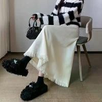 ราคา กระโปรงถักผ้าวูลพู่สีขาวหนา, สำหรับผู้หญิง, ฤดูใบไม้ร่วงและฤดูหนาวใหม่, เอวสูง, ทรงเอ, ชายเสื้อใหญ่, กระโปรง Midi, สำหรับผู้หญิง Clothing Women (1731632093459352295)
