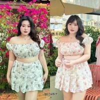 ราคา Set2ชิ้น เสื้อครอปปาดไหล่+กระโปรง ชุดเซ็ตสาวอวบ อก38-52นิ้ว plussize มีบริการเก็บปลายทาง (1731761144241161656)