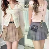 ราคา A0531 Butterscotch Skirt กระโปรงพลีทลายสก็อต+เข็มขัด (1729659180100782339)