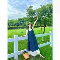 ราคา เดรสแขนกุด ลายสก๊อตสีน้ำเงิน สไตล์เรียบหรูฝรั่งเศส ย้อนยุค และสดชื่น ดีไซน์วันหยุด เดรสยาว สายรัด เดรส รัด รูป swan brand ผ้า ทอ ให้ นม คล้อง คอ ชุด เทป (1731293620270498924)