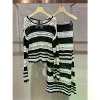 ราคา ชุดสูทเด็กผู้หญิง พลัสไซส์ ลายทางขาวดำ โครเชต์ เสื้อถักกลวงออก กระโปรง ชุดสองชิ้น สำหรับผู้หญิง (1731930501141858611)