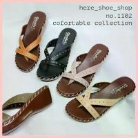 ราคา รองเท้าเพื่อสุขภาพเท้า รองเท้าสวมซ่อนคีบเพื่อสุขภาพเท้า รองเท้าส้นเตารีด no.1102 by here_shoe_shop ปลายเท้าเปิด (1729644589343410644)