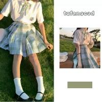 ราคา tufangcod - ชุดเครื่องแบบ JK สีเขียวสำหรับผู้หญิง กระโปรงพลีทลายสก๊อต กระโปรงพลีท (1729763712614173071)