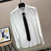 ราคา เสื้อเชิ้ตสีขาวสำหรับผู้ชาย เสื้อเชิ้ตแขนยาว แฟชั่นเกาหลี เดรสสีดำ เนคไท (1729867126663711437)