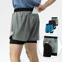 ราคา กางเกงกีฬาขาสั้น ดีไซน์ 2 In 1 สำหรับผู้ชาย ใส่หน้าร้อน สไตล์ DRI-FIT กางเกงขาสั้นวิ่งมืออาชีพ มีกระเป๋าข้าง ทรงหลวม แห้งไว ระบายอากาศได้ดี เหมาะสำหรับปั่นจักรยาน บาสเก็ตบอล ยิม ฟิตเนส มีซับในข้างใน (