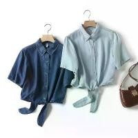 ราคา เสื้อฤดูร้อน สำหรับผู้หญิง ครึ่งแขน สไตล์เกาหลี ผ้าคลุมไหล่ยีนส์ผูกปมสั้น ดีไซน์หวานและเป็นธรรมชาติ ทรงหลวม เหมาะสำหรับนักเรียน อเนกประสงค์ คน อวบอ้วน ชุด เวียดนาม คนอ้วน cco (1731746862449592924)