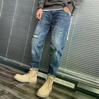 ราคา กางเกงยีนส์ชาย ทรงกระบอกเล็กกึ่งเดฟ แต่งขาด สียีนส์ฟอกพร้อมส่ง ขาย (1731773217509312456)