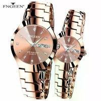 ราคา FNGEEN Luxury Rose Gold Couple Watches for Lovers Quartz Wristwatch Fashion Business Men Women Watch for A Pair Couple Watches (1731711483425817737)