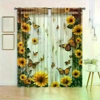 ราคา ม่านหน้าต่างพิมพ์ลายดิจิตอล ลายผีเสื้อและดอกทานตะวัน พื้นหลังสีทอง 1 ชุด/2 ชิ้น ทำจากผ้าโพลีเอสเตอร์ เหมาะสำหรับห้องนั่งเล่น ห้องนอน ห้องครัว โรงแรม ห้องรับประทานอาหาร ของตกแต่งบ้าน (17318026873144306