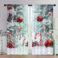 ราคา ผ้าม่านคริสต์มาส 2 ชิ้น พิมพ์ลายซานต้าและอ้อยสีแดง ผ้าม่านโพลีเอสเตอร์ถักร่วมสมัย ซักเครื่องได้ รวมกระเป๋าขั้วโลก อเนกประสงค์สำหรับห้องนั่งเล่น สำนักงาน ห้องนอน ห้องครัว ไม่ต้องใช้ไฟฟ้า (1731818451163