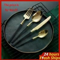 ราคา ชุดช้อนส้อม สีดำและสีทอง ส้อม ช้อน มีด ตะเกียบ เครื่องใช้บนโต๊ะอาหาร ทำจากสแตนเลส ชุดอาหารเย็น พร้อมสต็อก (1730218668597610661)