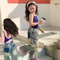 ราคา COCO ROOM กางเกงยีนส์เด็กผู้หญิง กางเกงทรงกระบอก ขาดเข่า(1439) (1731658897193994586)