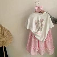 ราคา COCO ROOM ชุดเซ็ทเด็กผู้หญิง เสื้อยืดลายน้องแมว ติดโบว์+กระโปรงยาว ลายสก็อต (1617) (1731523325467395949)