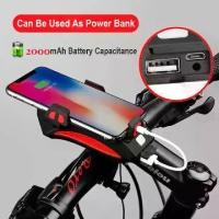 ราคา LED ไฟจักรยาน ไฟหน้าจักรยาน 4 in 1 ไฟหน้า + ฮอร์น + ที่วางโทรศัพท์ + พาวเวอร์แบงค์ 2000 mAh ชาร์จ USB ไฟติดรถจักรยาน 130dB แตรไฟฟ้า Cycling Rechargeable headlight Cycling headli (1729697931118217383)