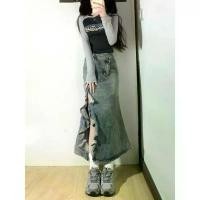 ราคา กระโปรงยีนส์ พลัสไซส์ สาวอวบ ดีไซน์ไม่ปกติ เอวสูง ทรงผ่าหน้าสไตล์ Niche กระโปรงยาวฝัก สไตล์หางปลา ยีนส์ เอวสูง ทรงลิซ่า Clothing เสื้อผ้า Women ผู้หญิง Skirt กระโปรงยีนส์ ไซส์ (1731615035969080268)