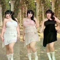 ราคา Set2ชิ้น ชุดสาวอวบ เสื้อเกาะอก+กระโปรง สไตล์บิกินี่ อก38-52นิ้ว plussize แนะนำ (1731635811823617873)