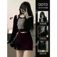 ราคา ชุดสามชิ้น สาวอวบ ฤดูใบไม้ร่วง พลัสไซส์ สาวเต็มตัว คาร์ดิแกน แขนยาว เสื้อเกาะอก สายรัด กระโปรง (1730049314396867445)