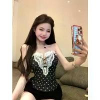 ราคา เสื้อชั้นในแฟชั่นสำหรับผู้หญิง Likeushow ตัดแต่งลูกไม้ลายจุด สไตล์เปิดไหล่ เสื้อเกาะอก (1731363940051748663)