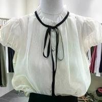 ราคา เสื้อแขนกุด คอปกฝรั่งเศส ผูกโบว์ สไตล์ซัมเมอร์ กระดุม เสื้อชีฟองสุดชิค (1731702777013503391)