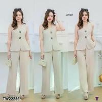 ราคา The Perfect Ladies ชุดเซ็ท SET 2 ชิ้น #สาวอวบ เสื้อแขนกุด คอวี + กางเกงขายาว .. สีครีม (1731524517102455234)