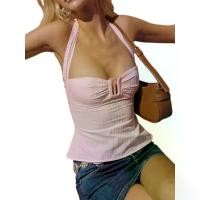 ราคา เสื้อกั๊กสายเดี่ยว ดีไซน์เปิดไหล่ เสื้อครอปสาวฮอต เสื้อลายทางสีชมพู เสื้อคล้องคอ สไตล์ Y2K เสื้อกั๊กฐานเย็น (1732337027824519232)