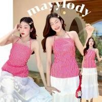 ราคา mayylody เสื้อผูกสายผูกคอ สก็อตแดงสไตล์เกาหลี น่ารัก so cute เสื้อคล้องคอ สายเดี่ยว (1731278055358630390)