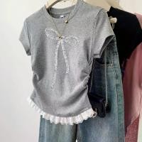 ราคา เสื้อผ้าฝ้ายแขนสั้น ทรงสลิมฟิต ดีไซน์ลูกไม้พิมพ์ลายกุทัณฑ์ แขนสั้น เหมาะสำหรับสาวฮอต สลิมมิ่ง มาใหม่ เสื้อคอปาด (1731674817325991026)