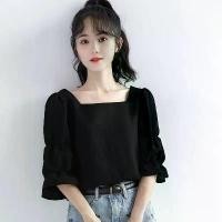 ราคา เสื้อชีฟองพลัสไซส์ สไตล์ฤดูร้อน แขนพัฟ เสื้อเชิ้ตผ้าชีฟองระดับไฮเอนด์ เสื้อผ้าผู้หญิง สีดำ ทรงหลวม ครึ่งแขน เสื้อคอเต่า เหมาะสำหรับสาวอ้วน MM 100 กก. มาใหม่ (1731875113430844417)