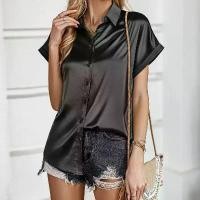 ราคา Clothing Women เสื้อเชิ้ตผู้หญิง สีพื้น ผ้าซาติน แขนสั้น กระดุมลง เสื้อเชิ้ตผ้าซาติน ขายดี ปี 2023 สุดฮอต (1731741442064943818)