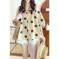 ราคา เสื้อเชิ้ตผู้หญิง สไตล์ญี่ปุ่น ฮาราจูกุ ทรงหลวม ลำลองฤดูร้อน แขนสั้น ลายจุด ทำจากผ้าฝ้ายลินิน วัสดุผ้าลินิน (1731809227788551477)