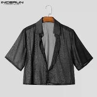 ราคา เสื้อเชิ้ตสำหรับผู้ชาย, INCERUN, เย็บตาข่าย, เสื้อซีทรู, แขนสั้น, เสื้อเชิ้ตติดกระดุม, สไตล์ตะวันตก (1731380870578144661)