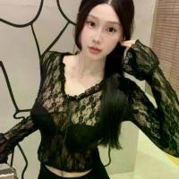 ราคา เสื้อแขนยาวลูกไม้สีขาว ดีไซน์กลวงออก คอวี เสื้อยืดแขนกระดิ่งชั้นด้านในสุดเซ็กซี่ เสื้อซีทรู แขนยาว (1731268819734333358)